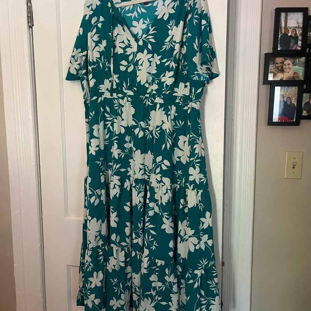Torrid Blue Pleated Midi Sundress with Flutter Sleeves